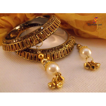 Kundan Moti Latkan - Brass Bangle Set (6 Set's Box) Kundan Moti Latkan - Brass Bangle Set (6 Set's Box)