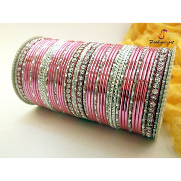 Silver Set - Silver Design Metal Bangle (6 Colour, 6 Sets Box)